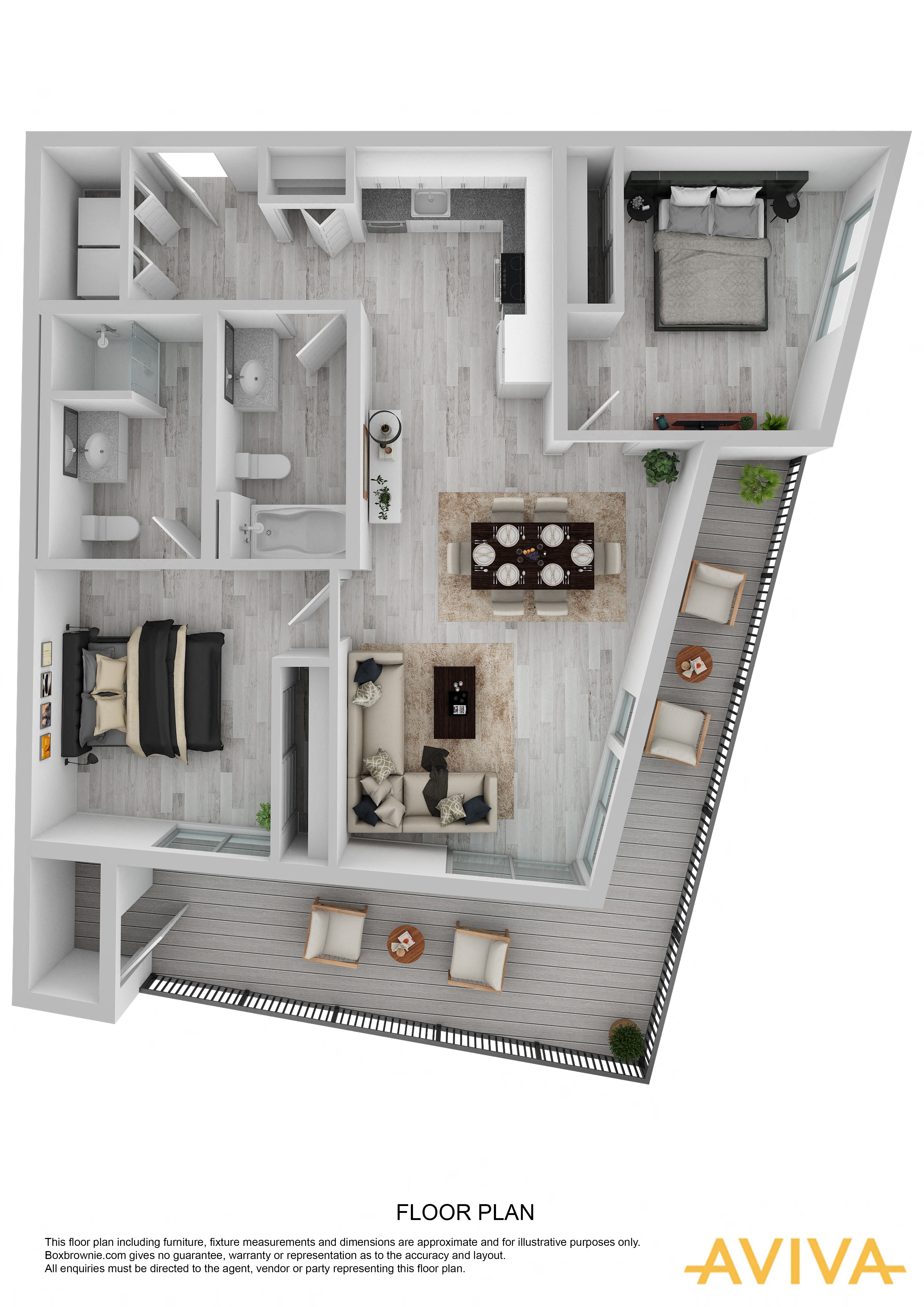 Floor plan for 2 beds, 2 baths, 853 sqft